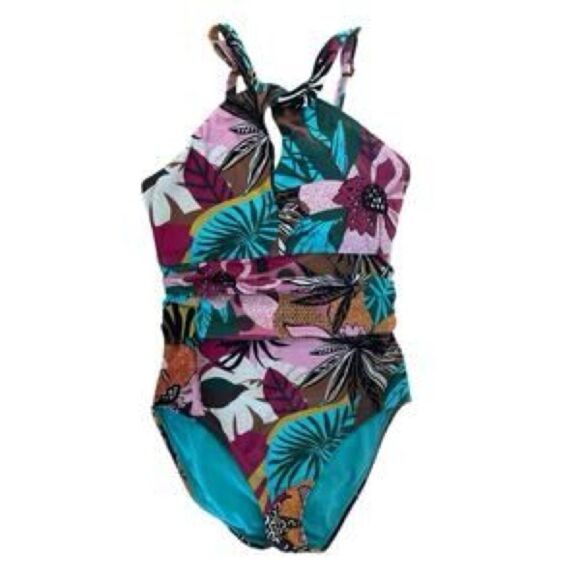 NWT BLEU BY ROD BEATTIE High Neck One-Piece Swimsuit In Multi Color SZ 6 - Picture 1 of 6